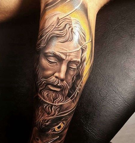 写实小腿西方雕像老鹰纹身图案