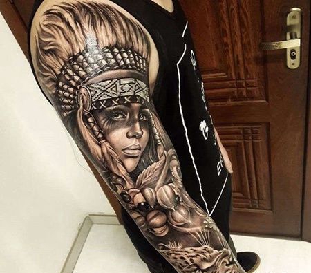 写实胳膊女人豹子纹身图案