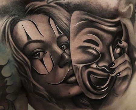 写实前胸女人面具纹身图案