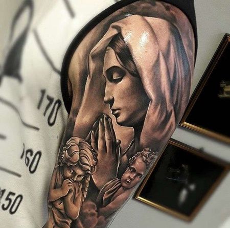 写实大臂女人天使纹身图案