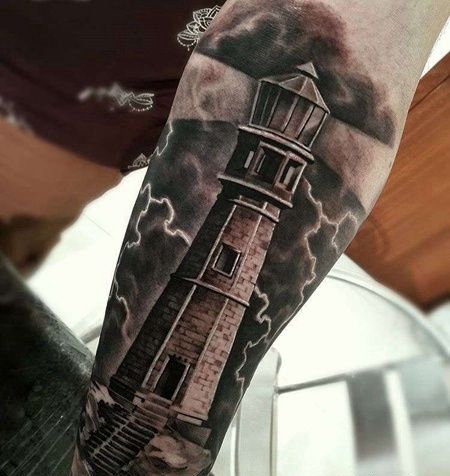写实小臂灯塔纹身图案