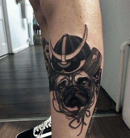 新传统小腿狗纹身图案