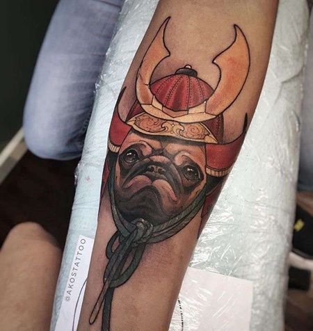 新传统小臂狗纹身图案