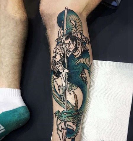 日式小腿纹身龙纹身图案