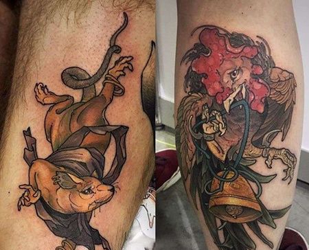 新传统小腿公鸡老鼠纹身图案