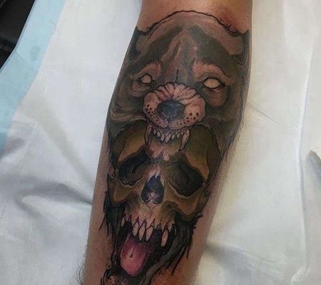 新传统小臂骷髅熊纹身图案