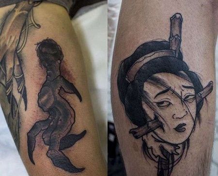 新传统小腿女人龙爪纹身图案