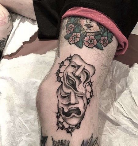 大腿面具铁链纹身图案