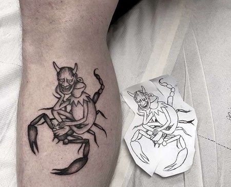 小臂蝎子青蛙纹身图案