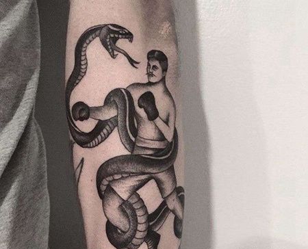 Old School小臂拳击手蛇纹身图案
