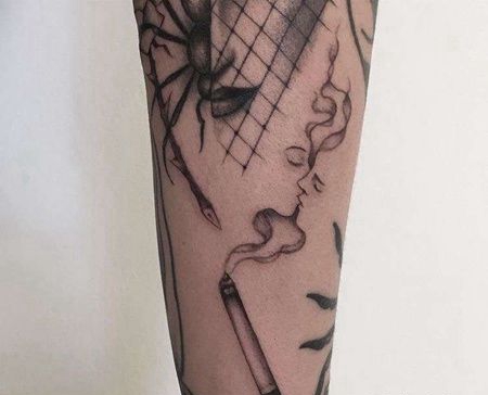 小腿香烟纹身图案