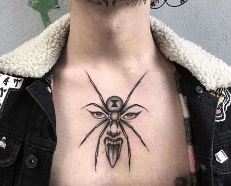 Old School前胸蜘蛛女人纹身图案