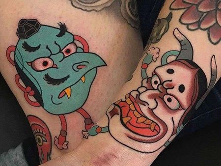 日式大腿小臂雷震子般若纹身图案