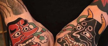 日式手背天狗般若纹身图案