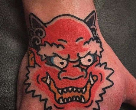 日式手背唐狮纹身图案