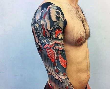 日式胳膊狗纹身图案