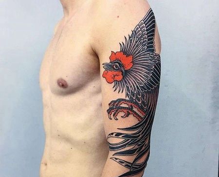 日式大臂公鸡纹身图案