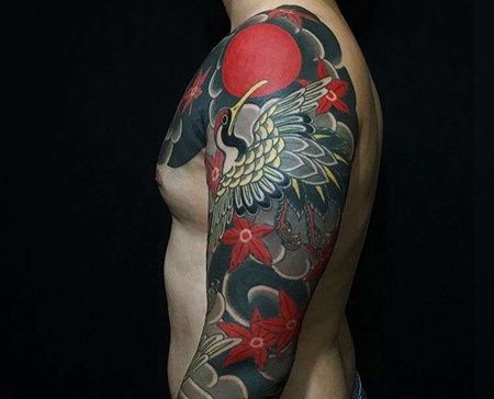 日式胳膊鹤纹身图案