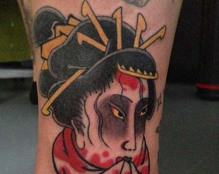 日式小腿女人纹身图案