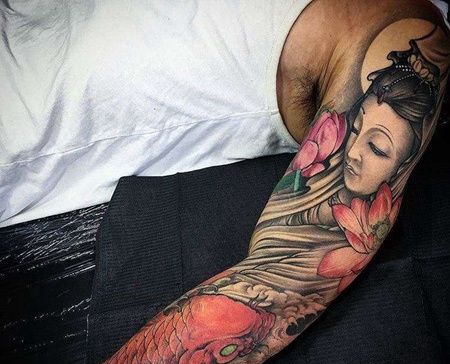 新传统胳膊菩萨纹身图案