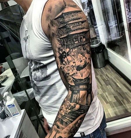 写实胳膊风景纹身图案