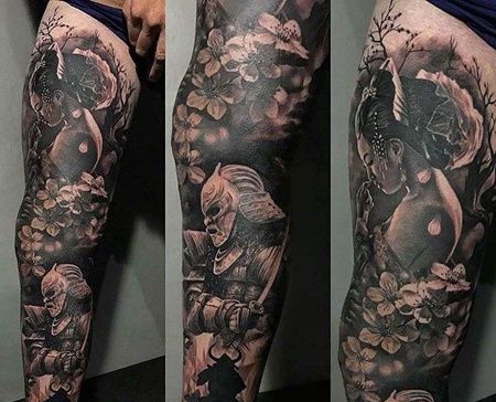 写实腿艺伎鬼武士纹身图案