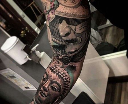 新传统胳膊鬼武士佛纹身图案
