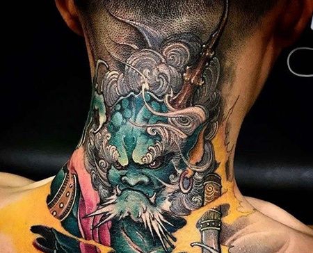 新传统后颈雷神纹身图案