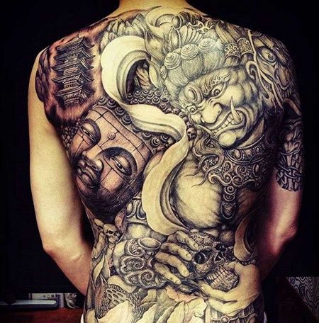 新传统后背不动明王佛纹身图案