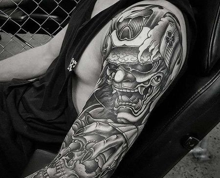 新传统胳膊鬼武士骷髅纹身图案