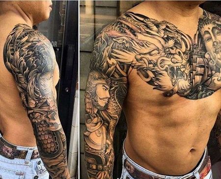 新传统胳膊武将龙纹身图案