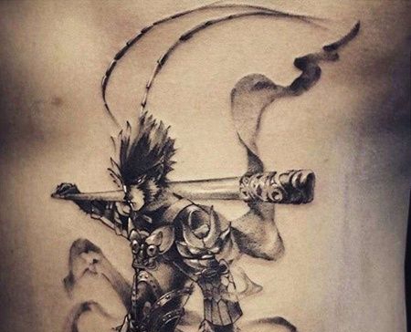 卡通侧腰大圣归来纹身图案