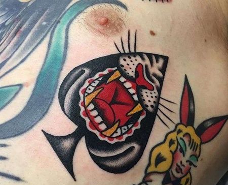 Old School侧腰黑豹纹身图案