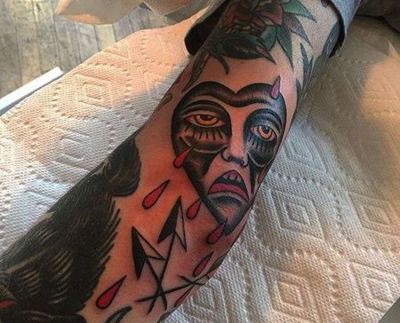 Old School大臂面具纹身图案