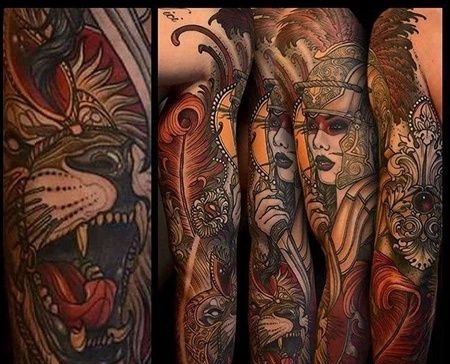 New School胳膊狮子女人纹身图案