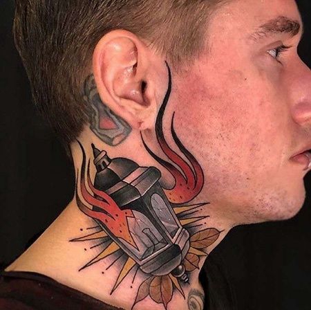 New School脖子灯笼纹身图案