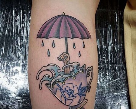 New School小臂杯子雨伞纹身图案