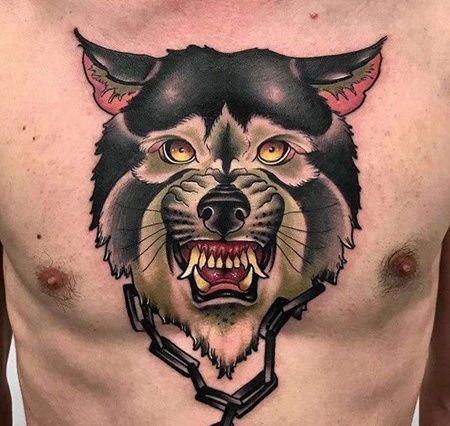 New School小臂前胸狼纹身图案