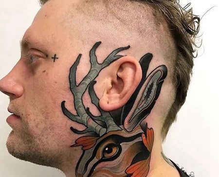 New School脖子兔子纹身图案