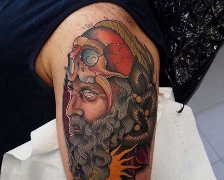 New School大臂骷髅人像纹身图案