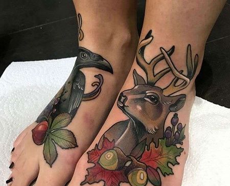 New School脚背鹿纹身图案