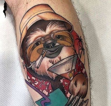 New School小腿树懒纹身图案