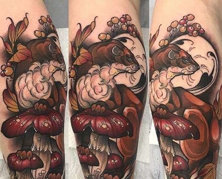 New School小臂蘑菇老鼠纹身图案