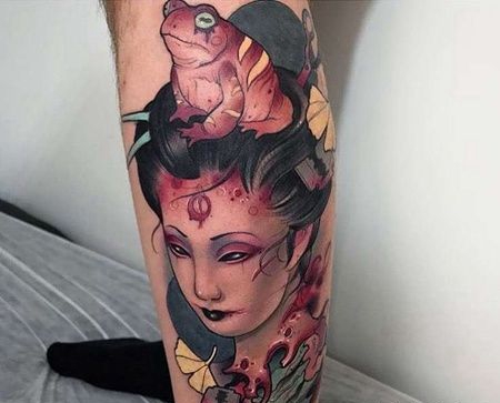 New School小臂女人青蛙纹身图案