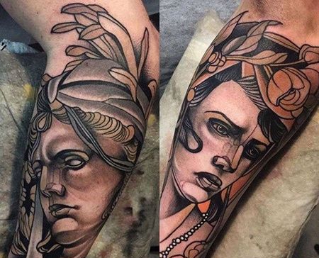 New School小臂女人人像纹身图案