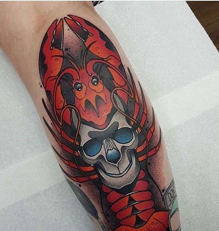 New School小臂龙虾骷髅纹身图案