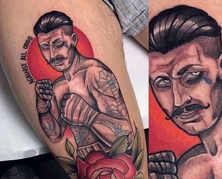 New School大腿拳击手纹身图案