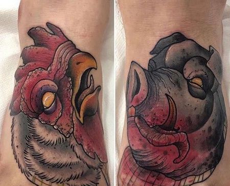 New School脚背公鸡猪纹身图案
