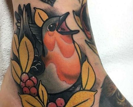 New School脚踝鸟纹身图案