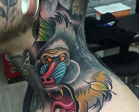 New School脖子狒狒纹身图案